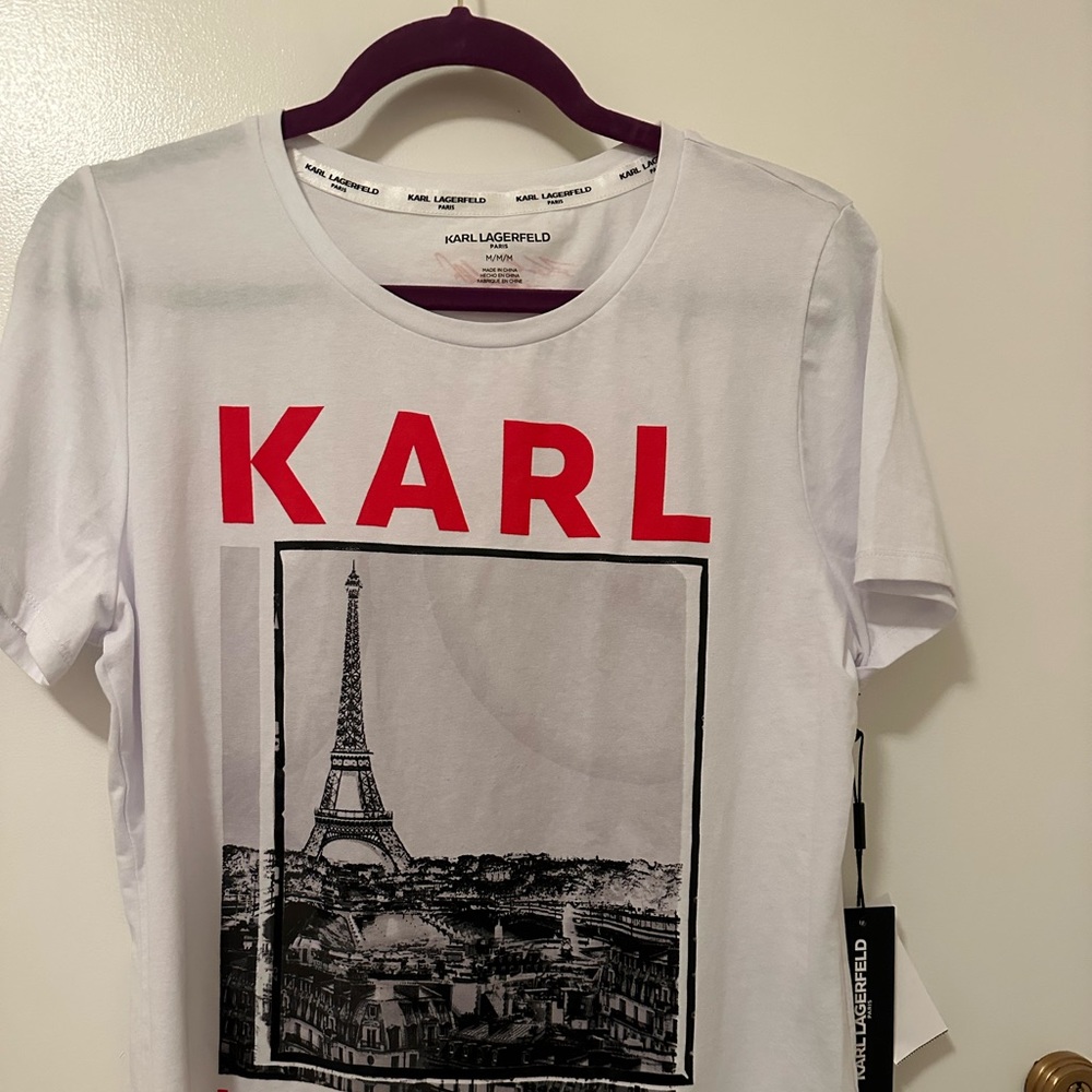 NWT Karl Lagerfeld White Graphic Tee size M